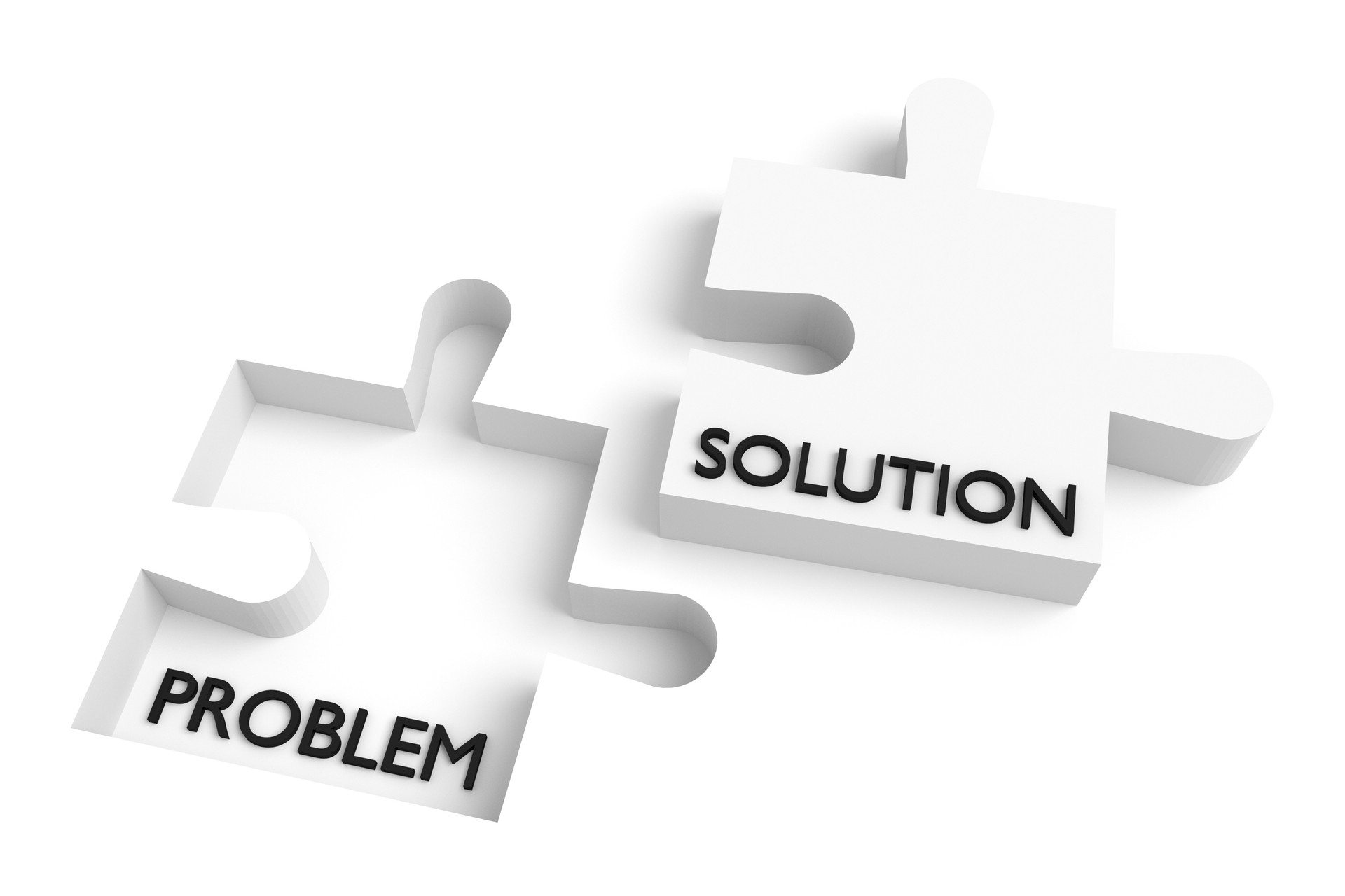 Missing puzzle piece, problem and solution, white